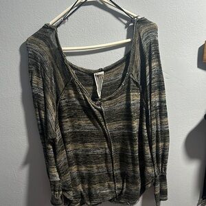 Free People Striped off the shoulder Long Sleeve Top